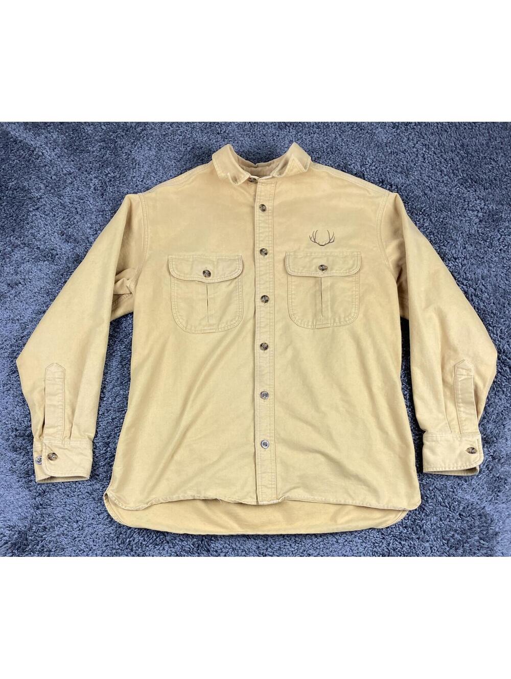Vintage 90s Cabela's Deerskin Soft Chamois Shirt Mens Tan Long Sleeve Sz M